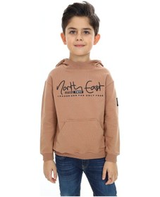 Resim Toontoy Kids Toontoy Erkek Çocuk Relax Fit Kapüşonlu Cepli Hafif Düşük Omuz Baskılı Sweatshirt - 2 İplik Kahverengi 