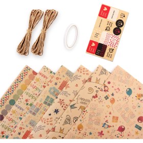 Resim Hombey Doğum Günü Paketleme Seti - 50x70cm Kauçuk Kağıt, 6 Desen, 6 Yaprak + Bandı + İp + Sticker, Hediyeleri Zenginleştirir, Bayram Ve Özel Günler İçin Mükemmel 