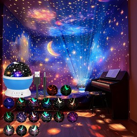 Resim 11.94cm USB Güçlü Yıldızlı Gece Gökyüzü Projeksiyon Lambası, Ay ve Yıldızlarla, 360° Dönebilen, 9 Renk Seçeneği, Ayarlanabilir LED Işıklar, Tüm Yaşlar İçin Mükemmel Hediye, Yatak Odası ve Oturma Odası Dekoru İçin İdeal 