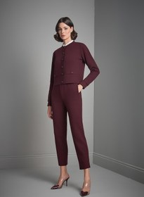 Resim Beli Kordonlu Cepli Bordo Triko Pantolon - Bordo / M 