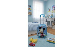 Resim Nishev.com Evini Sev Kabartmalı Çocuk Valizi - Mavi Simli Çekçekli Bebek ve Çocuk Bavulu 