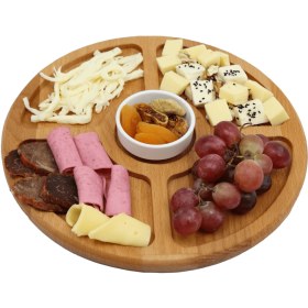 Resim Ahşap Kahvaltı Sunum Tabağı Yuvarlak Kahvaltılık Çerezlik 