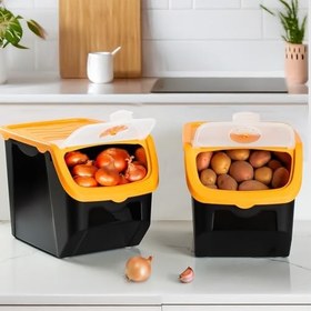 Resim Porsima 1506 Turuncu 2'li Çok Amaçlı Plastik Patates Soğan Sarımsak Saklama Kutusu 12 L 