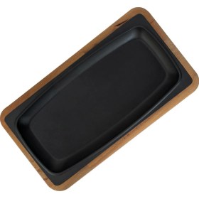 Resim Lava Döküm Dikdörtgen Servis Tabağı Ve Kayın Servis Ahşabı. Ölçü 30x15cm. Bordo 