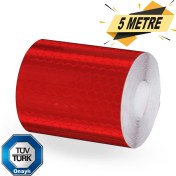 Resim Badem10 Tüvtürk Onaylı Reflektörlü Reflektif Fosforlu Şerit Bant Kırmızı Reflekte İkaz Bandı (5 METRE) 