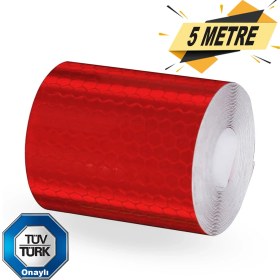 Resim Badem10 Tüvtürk Onaylı Reflektörlü Reflektif Fosforlu Şerit Bant Kırmızı Reflekte İkaz Bandı (5 METRE) 