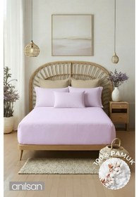 Resim Düz Lila Tek Kişilik Ranforce Çarşaf Seti %100 Pamuk Çarşaf+yastık Kılıfı Lila 