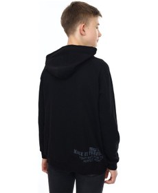 Resim Toontoy Kids Toontoy Erkek Çocuk Kapüşonlu Fermuarlı Cepli Düşük Omuz Baskılı Reglan Kol Örme Hırka Siyah 