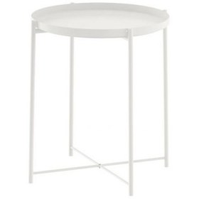Resim Tepsili Sehpa, Yuvarlak Beyaz Renk IKEA Çıkarılabilir Tepsi - Modern Sehpa 45x53 Cm 