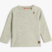 Resim Erkek Bebek Basic Sweatshirt Yakası Düğmeli Bisiklet Yaka Ribanalı Pamuklu 