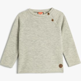 Resim Erkek Bebek Basic Sweatshirt Yakası Düğmeli Bisiklet Yaka Ribanalı Pamuklu 