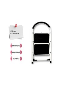 Resim Çelik 2 Basamaklı Geniş Basamak Ev - Ofis Tipi Merdiven - Tutacaklı 