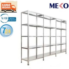 Resim Mekoraf Çelik Raf Sistemi 31X93 2.5.Metre 5 Raflı 3 Ünite Gri 