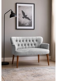 Resim Roma Modern İkili Koltuk - Babyface Kumaş - Ahşap Ceviz Renk Ayak - Açık Gri Gümüş Açık Gri 