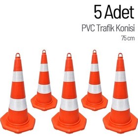 Resim 5'li Pvc Trafik Konisi Seti 75 Cm Trafik Dubası-3625 