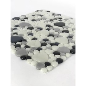 Resim Orient Mutfak,banyo ve Zemin Için Beyaz Siyah Gri Damla Desen Cam Mozaik ( 1 Koli = 1 m2 Fiyatıdır ) 