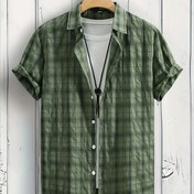 Resim Erkek Yaz Rahat Ekose Gömlek, 60% Polyester 34% Pamuk 6% Rayon, Kısa Kollu, Yaka Yaka, Esnek Olmayan Dokuma, Düzenli Kesim, Açık Hava Yürüyüşü ve Hafta Sonu Giyim - 105gsm 