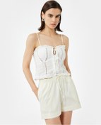 Resim Koton Beli Lastikli Bağlamalı Pamuklu Mini Şort Sarı Çizgili 5sak40317uw Sarı Çizgili 