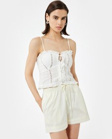 Resim Koton Beli Lastikli Bağlamalı Pamuklu Mini Şort Sarı Çizgili 5sak40317uw Sarı Çizgili 