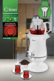 Resim woodhub Cam demlikli 2,5 lt elektrikli semaver ve çay makinesi, beyaz renginde 