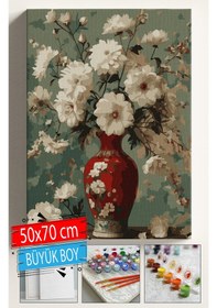 Resim Sayılarla Boyama Seti Numaralı Tuval Fırça Boya Dahil Kasnaklı Set 50x70 Cm - Kırmızı Vazo 
