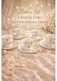 Resim 6'lı Gold Detaylı Çiçekli Fincan Takımı- Mien 6 Kişilik Gold Çiçekli Türk Kahvesi Seti Sarı - Çok Renkli 