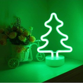 Resim Ema Dükkan Çam Ağacı Neon Led Işıklı Usbli Gece Lambası Pilli Neon Led Işıklı Masa Lambası Dekoratif Aydınlatma 