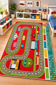 Resim NORELLAHOME Yarış Pisti Desenli Çocuk Halısı Kaymaz Taban Yıkanabilir Araba Yol Halısı Oyun Halısı 