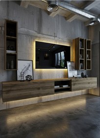 Resim Resital Ledli Duvara Monte Tv Sehpası - Ceviz - W6003-2 Ceviz 