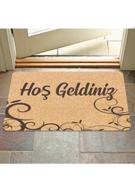 Resim Dijital Baskılı Kapı Önü Paspas Hoşgeldiniz Çok Amaçlı Iç Ve Dış Kapı Paspası Açık Bej 