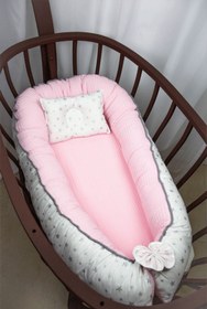 Resim Yatak Ve Ortopedik Yastik Pembe Pikeli Kumas Ve Gri Yildiz 