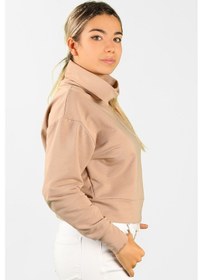 Resim Kadın 2 İplik Degaje Yaka Sweatshirt Açık Kahve Çok Renkli 
