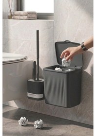 Resim Banyo Çöp Kovası Ve Klozet Fırçası Duvara Yapıştırmalı Antrasit Fırça Antrasit-antrasit 