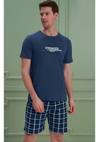 Resim Dode Flora Erkek Yazılı Kısa Kollu Şortlu Pijama Takım - 1202 - Ovr - Slp Lacivert 