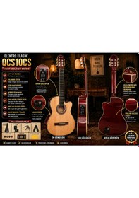 Resim Qcg10cs Elektro Klasik Gitar Ve Seti 3 Bant Ekolayzır Üst Seviye Sahne Performansı Full Aksesuar Hediye Yeni Ürün Natural 
