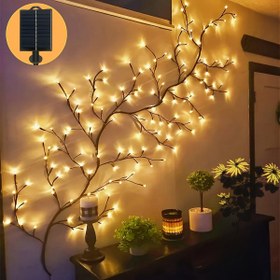 Resim 1 Adet TPGEBO Güneş Enerjili 96 LED Söğüt Asma Duvar Lambası - 8 Aydınlatma Modu, Ayarlanabilir Yapay Bitki Dalları Peri Işıkları Lityum Pil ile, İç/Dış Mekan Bahçe, Veranda, Tatil Dekoru ve Ticari Sokak Kullanımı için Sıcak Beyaz, Güneş Bahçe Işıkları 