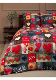 Resim Kalpler Çift Kişilik 4 Parça Pamuk Saten Nevresim Takımı Çok Renkli 