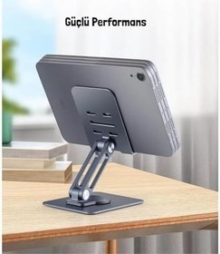 Resim Telefon ve Tablet Tutucu 360° Hareketli Dönen, Katlanabilir Metal Alüminyum Masaüstü Stand 