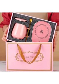 Resim Elektrikli Kahve Isıtıcılı Şık Kahve Fincanı Seti Karıştırıcı Kaşık Ve Isıtma Tabağı Hediyelik Set Pembe 