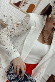 Resim Genel Markalar Kadın Güpürlü Ekru Blazer Yazlık Ceket 