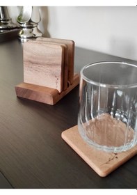 Resim Gerçek Ceviz Ağacından El Yapımı Bardak Altlığı 4lü- Hand Made Walnut Coaster Ceviz 4'lü 