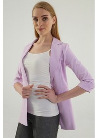 Resim Kapri Truvakar Kol Süs Cepli Kopçalı Ofis Blazer Kumaş Ceket-Lila 
