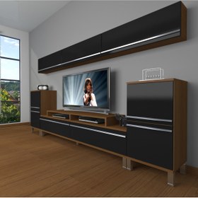 Resim Decoraktiv Ekoflex 9 Mdf Krom Ayaklı Tv Ünitesi Tv Sehpası - Ceviz - Siyah 