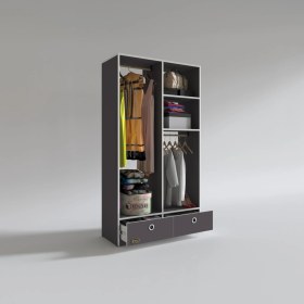 Resim Kenzlife giysi dolabı 2 bölmeli 2 çekmeceli bedri 182*100*42 gri dolap kapaksız 