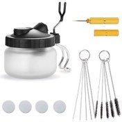 Resim Konesam Hava Fırçası Temizleme Seti - Cam Kavanozlu Tutucu, 5'li İğne Ve Nylon Fırça, Nozzle Tamir Aracı - Kaliteli Çelik Ve Bakır Kaplama 