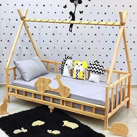 Resim Motosikletli Montessori Yatak Doğal Çam Ağacı Çocuk Karyola 90X190 