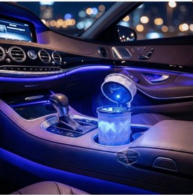 Resim Üniversal Kristal Pırlanta Taş Görünümlü Mavi Led Işıklı Lüx Oto Küllük Kapaklı Spor Araç İçi Küllük Araba Küllüğü Beyaz 