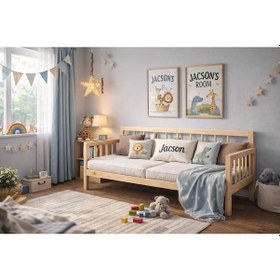 Resim Ahşap Rustik Sedir Kanepe 90x190 Cm İç Ölçü Mindersiz Doğal Natürel Masif Ahşap Bej 