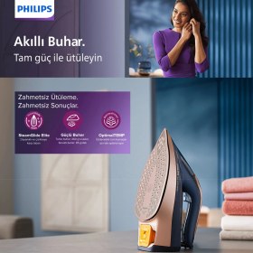 Resim Philips 8000 Serisi Azur Buharlı Ütü, 3000W, 260 G Turbo Şok Buhar, 85 G/dk Sürekli Buhar, Sıfır Yanık Riski, 50 ml Su Haznesi, DST8050/20 