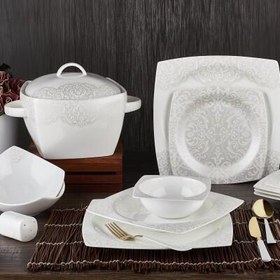 Resim Aryıldız Bone Square Porselen 60 Parça Yemek Takımı 45004 